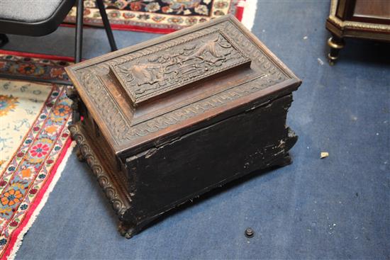 A 17th century Italian walnut casket, W.1ft 11in. D.1ft 4in. H.1ft 3.5in.